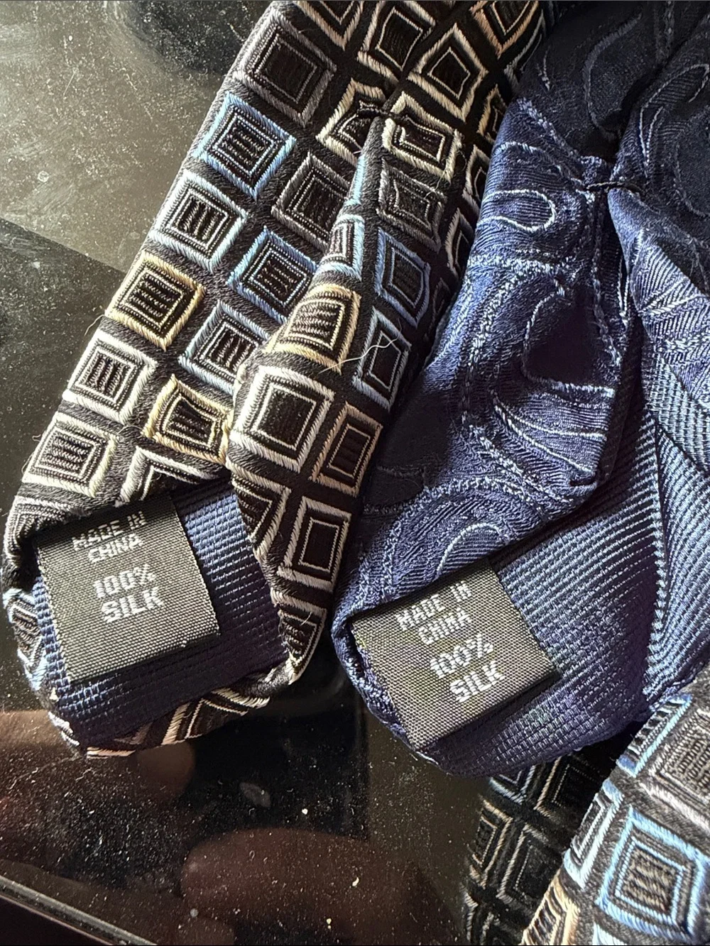 Michael Kors Navy and Light Blue Patterned Silk Ties